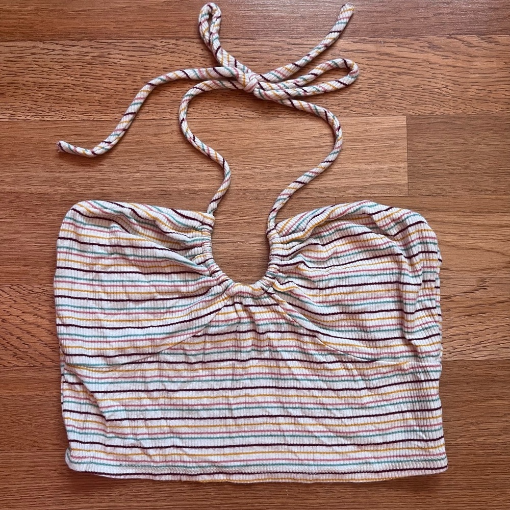 Striped halter tie top